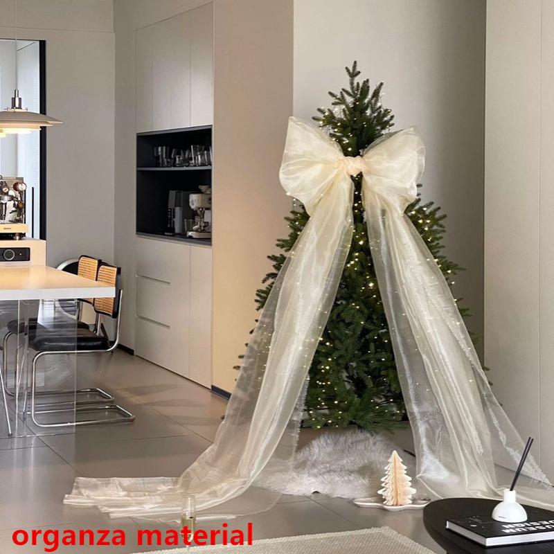 Pink Organza Lighted Christmas Tree Bow Topper Large Holiday Tree Decoration Elegant Xmas Home Party Decor Accessory