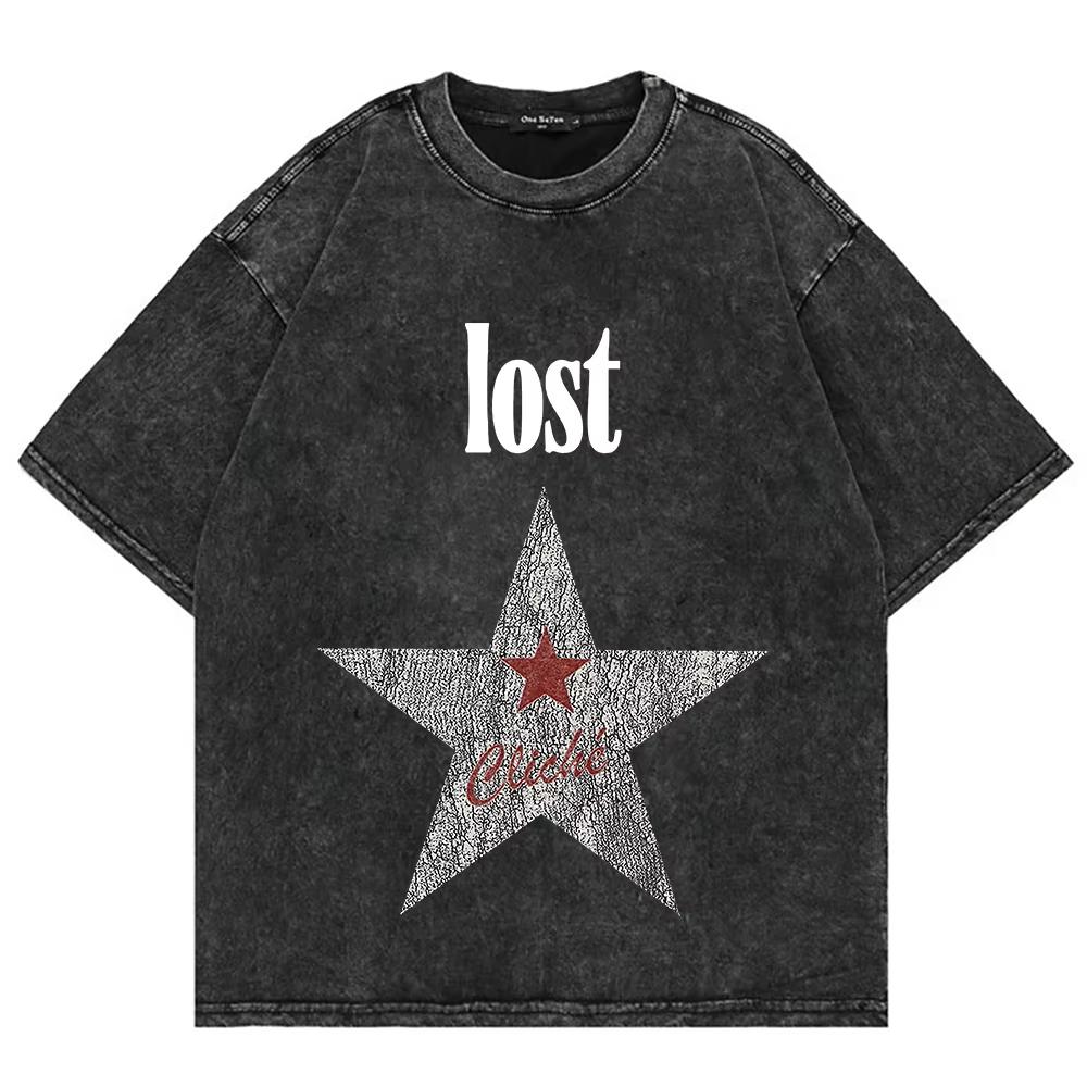 Vintage Washed Mgk Lost Americana T-Shirt Summer Fashion Men Streetwear Hip Hop Oversize Acid Wash Tees Shirts Tops