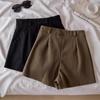 Женские шерстяные шорты А-силуэта с высокой посадкой - Мода Осень/Зима 2024, Корейский стиль, Приталенный дизайн с широкими штанинами