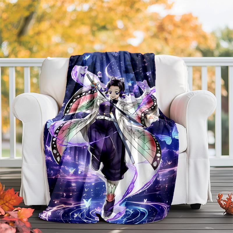 1pc Kochou Shinobu1 Theme Blanket - Digital Print, Polyester, Cozy for All Seasons, Perfect for Outdoor, and Travel