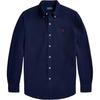 Polo Solid Color Single-Breasted Point Collar Long Sleeve Shirt Men Shirts Blue 710922280-005