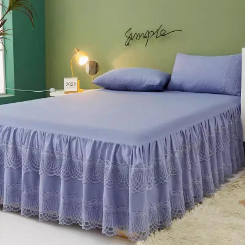 Новый однотонный кружевной крой принцессы, защитный чехол для двуспальной кровати с кружевным краем, современный минималистский тонкий пылезащитный чехол для кровати