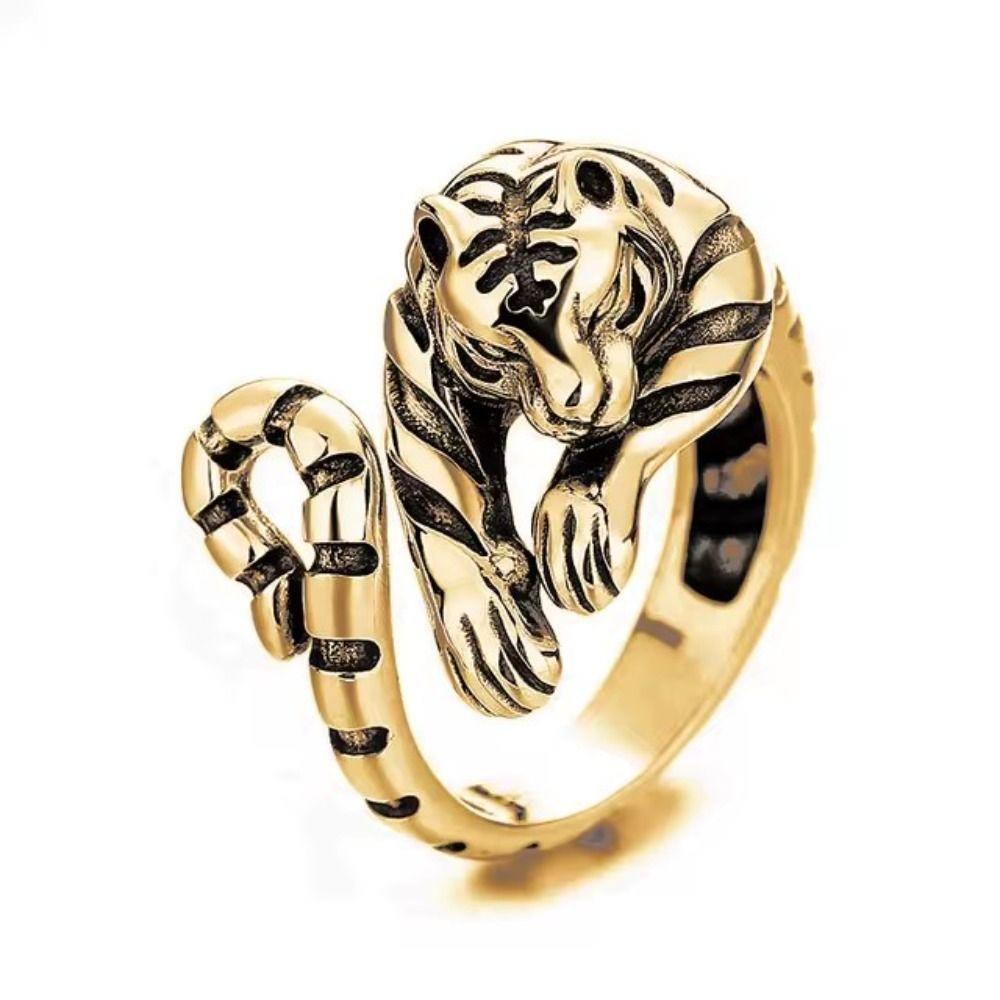 Кольцо с изображением свирепого тигра из старинного золота и серебра, индивидуальное кольцо в стиле животного, подарки на вечеринку