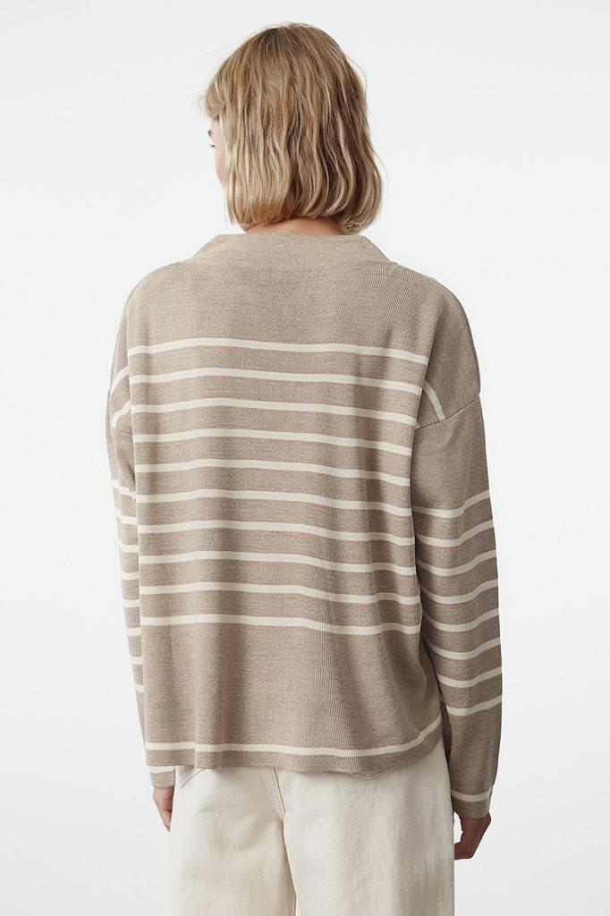 Женский модный стильный свитер темно-синий широкий вязаный свитер с воротником в полоску