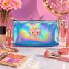 Cute Kawaii Bear Hearts Pattern Laser Cosmetic Makeup Bag, Shiny Holographic Travel Toiletry Organizer Pouch for Girls Women Daily Gift