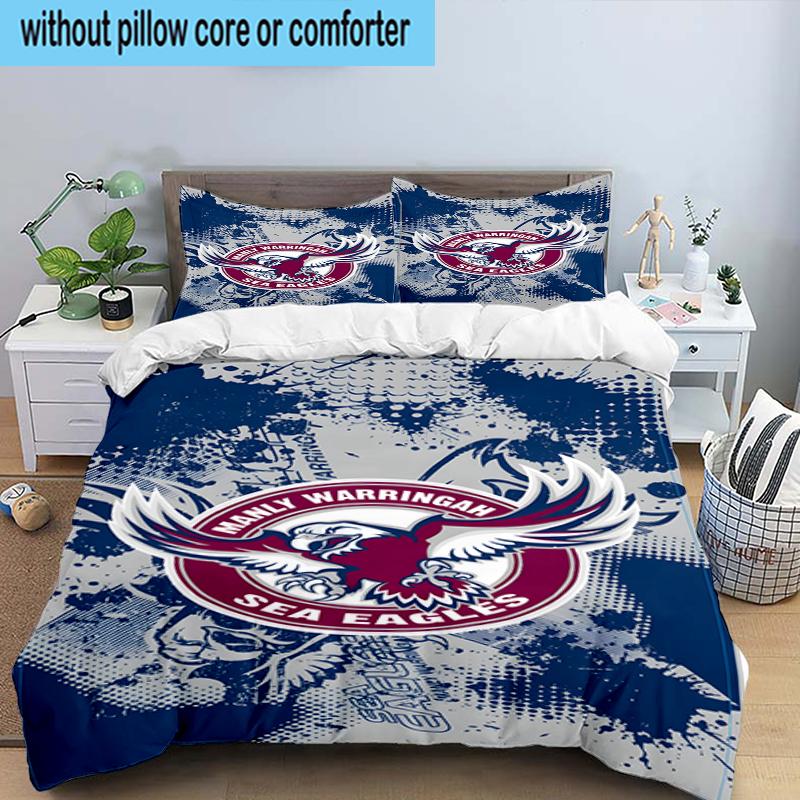 Manly Sea Eagles Crest 3PCS Bedding Set 2D Printing (Includes 1 Duvet Cover + 2 Pillowcases Coreless), Bedroom decor,Fan gift