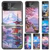 Японская вишня Гора Фудзи Жесткий ПК Чехол для телефона Для Samsung Galaxy Z Flip 7 6 5 4 3 Черный ZFlip7 ZFlip6 Flip5 Flip4 Flip3 5G Печать