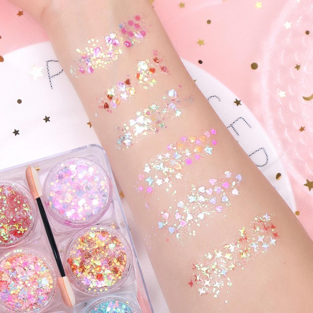 6 шт./набор Блестящий Разноцветный Гель с Блестками для Тела и Ногтей Гель с Блестками Крем Украшения для Лица и Тела