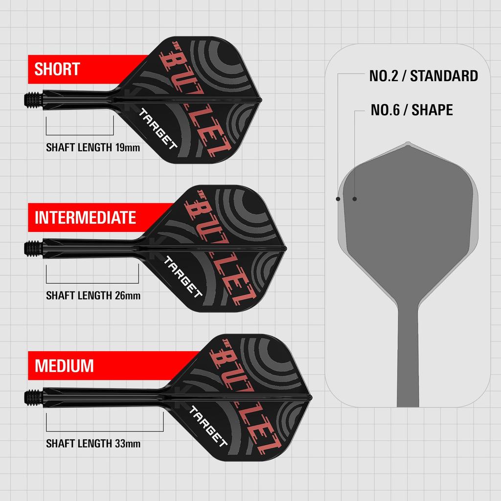 TARGET Darts Стивен Бантинг KFLEX Система шафтов для оперения 2 Оперения KFLEX Короткий Вставной и Средний & Нет. (стандарт) Все в одном (3-Pack) (19мм), (26мм),