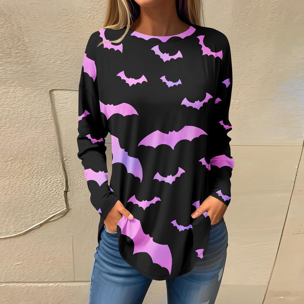 Tee Shirts For Women Fall Casual Long Sleeve Shirts Sweatshirt Halloween Printing Top Pullover