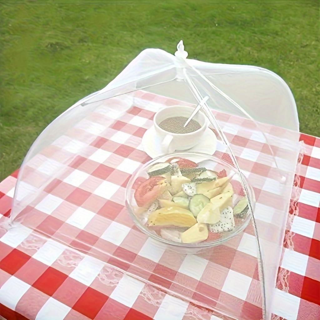 Large Pop-Up White Mesh Food Cover Tent - Foldable, Washable, Transparent Mesh, Ideal for Outdoor Picnics, BBQs, & Parties, Protects from Insects
