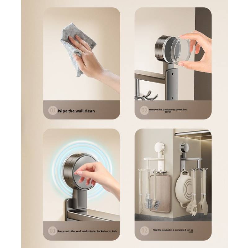 Aluminum Alloy Wall Mount Pot Spoon Holder With Rotating Hooks For Kitchen Storage