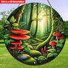 2D Flat 20*20cm1pc Sunshine Forest Theme Mushrooms&moss Patterns Circular Wooden Sign, Pastoral Style Vivid Sunlight Scenery Pendant Suitable for Home