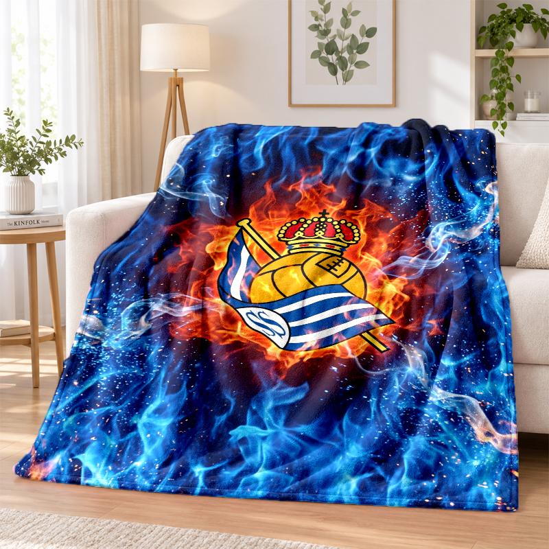 Real Sociedad FC Printed Flannel Blanket Warm Comfort Bed Throw For Indoor Home Decoration