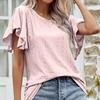 Свободная женская футболка с рукавом-бабочкой 2023 года, летние однотонные повседневные футболки с оборками, женская мода, футболки с круглым вырезом, топы 25978