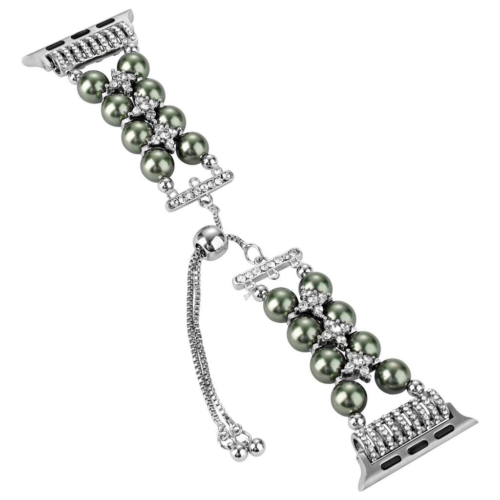 Apple Watch S8 Strap: Pearl Agate with Diamond Detail and Retractable Chain