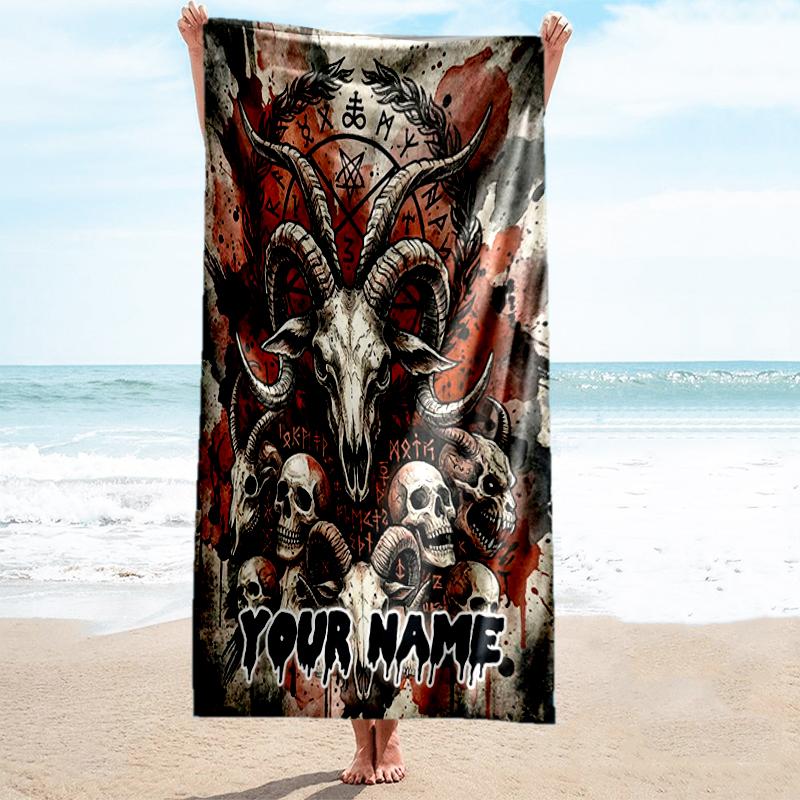1PC Custom Name Ritualistic Skull Artwork Beach Towel Highly Absorbent And Sand-Resistant Towel for Swimming, Pool, Yoga, And Travel Lightweight