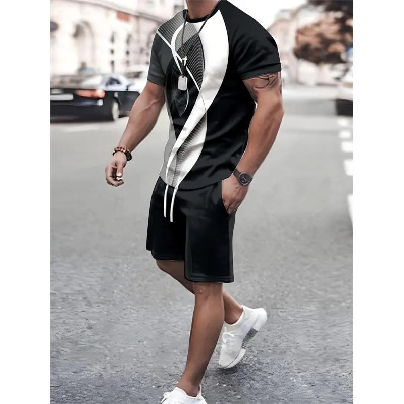 2025 New Fashion Texture 3D Printed Suit Men's Oversized Clothing Short Sleeve Shorts Men's Sportswear Summer Men's Casual Suit