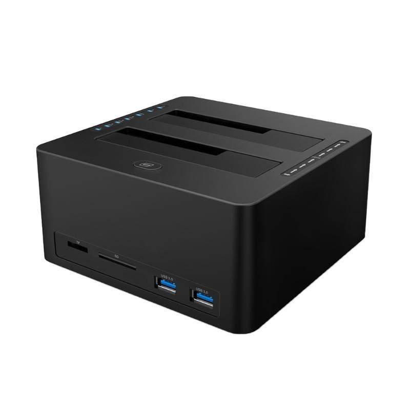 Двухслотовая док-станция Sata3.0 на USB3.0 для жестких дисков 2,5 и 3,5 дюйма с функцией автономного клонирования и кард-ридером