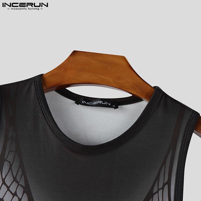 INCERUN Men Underwear Jumpsuits Sleeveless Print Fitted Romper Bodysuits