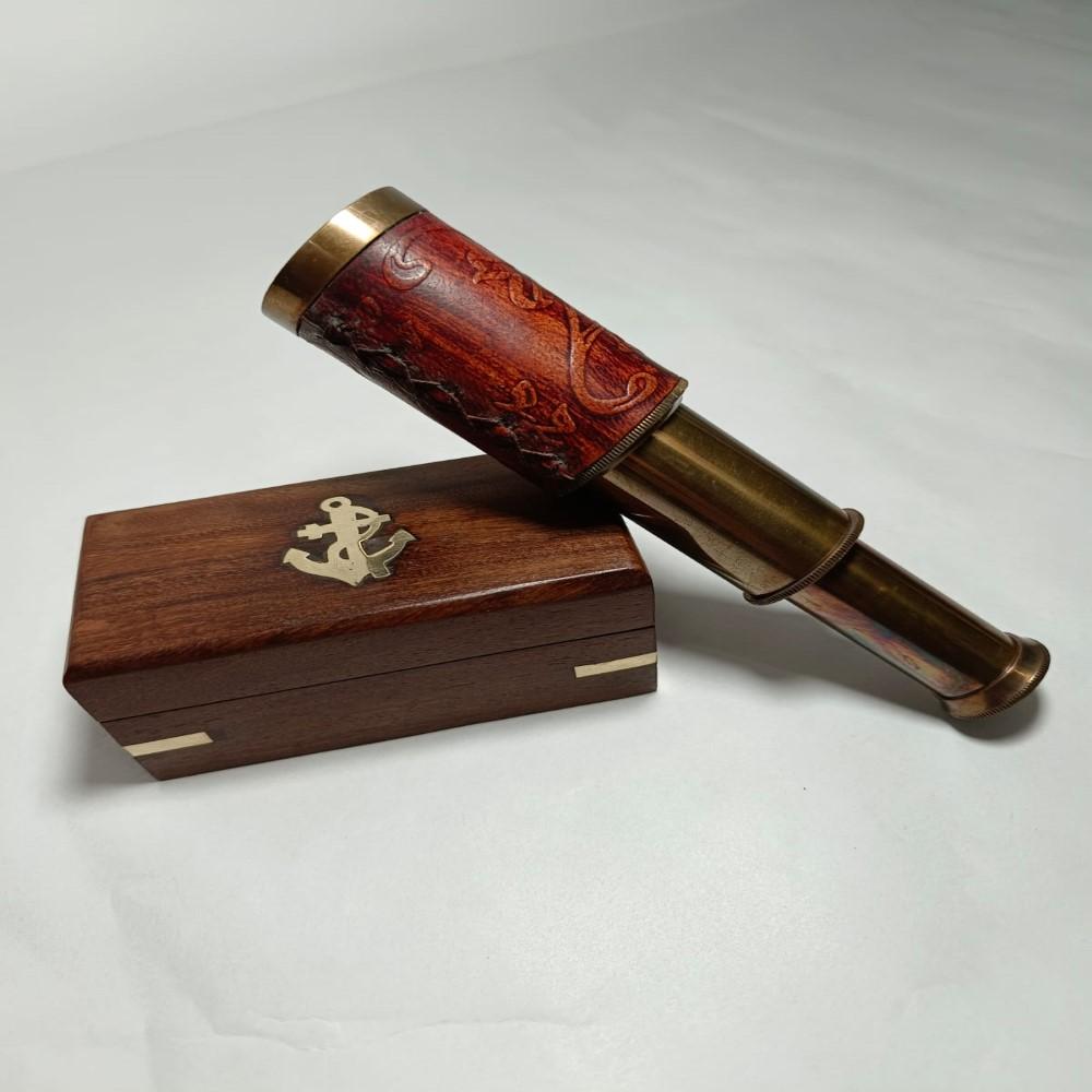 Handmade Brass Telescope 15cm - Antique Nautical Telescope with Wooden Storage Box