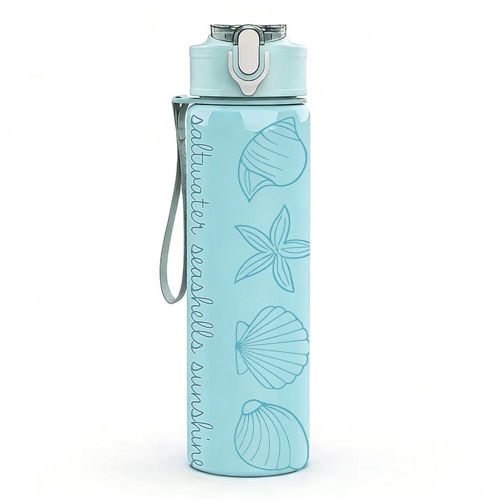 1PC Blue Seashell Ruler Texture 750ml Color Plastic Sports Water Bottle Leakproof Flip Straw Lid For Sports Office Home Use
