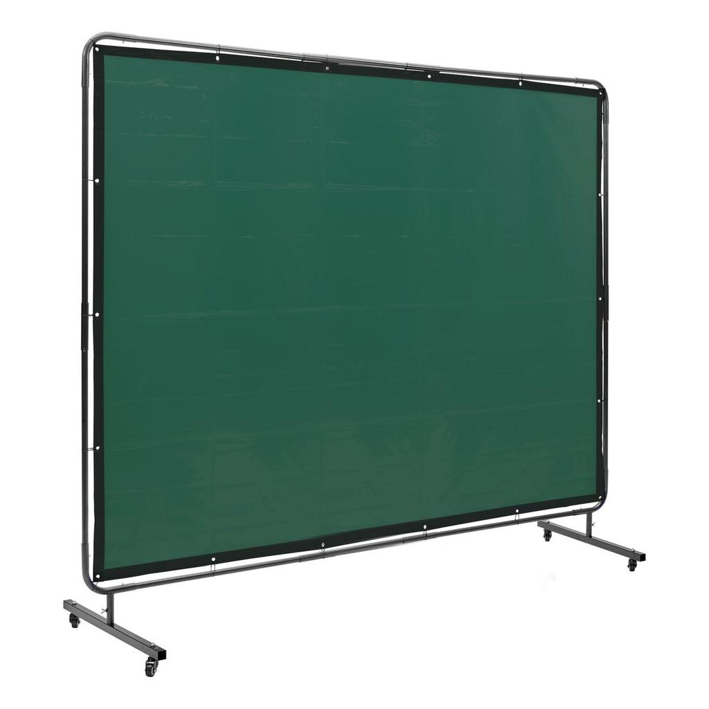 Welding Screen with Frame, 6' x 8' Welding Curtain Screen, Flame-Resistant Vinyl Welding Protection Screen on 4 Swivel Wheels (2 Lockable), Moveable &