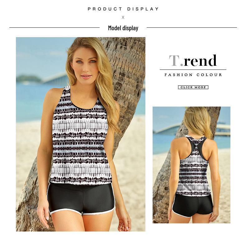 Women's Printed High-Waisted Boyleg Tankini: European & American Swimwear