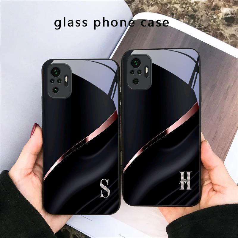 Элегантные буквы 'S M R' Для Redmi Note 14 Pro+ 13 Pro 8 9 9S 12S 10 Pro 11 12 13C 14C A3 12 13 K60 Ultra Черный Стеклянный Чехол для Телефона