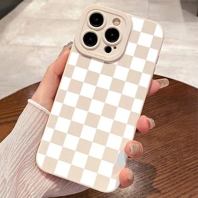 Чехол для iPhone 16 15 14 13 12 11 Pro Max XS X XR 7 8 Plus SE 2022 Белый клетчатый принт противоударный матовый мягкий силиконовый чехол для телефона