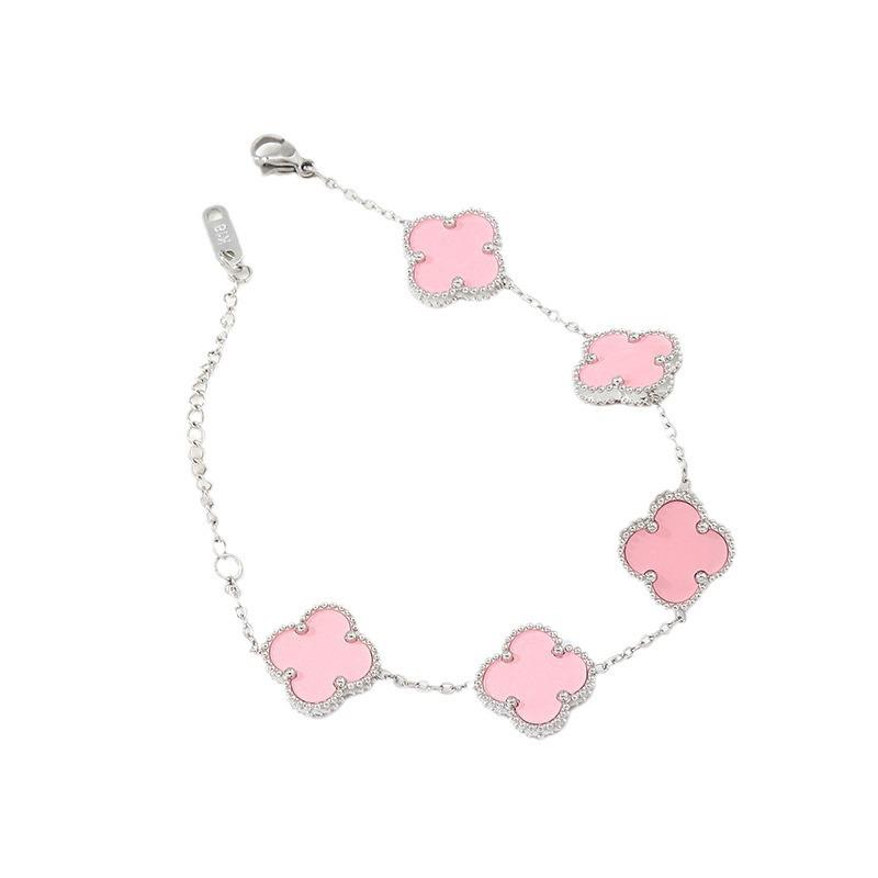 18K Gold Plated Mother-of-Pearl Four-Leaf Clover Jewelry Set: Bracelet, Necklace, Ring, Stud Earrings