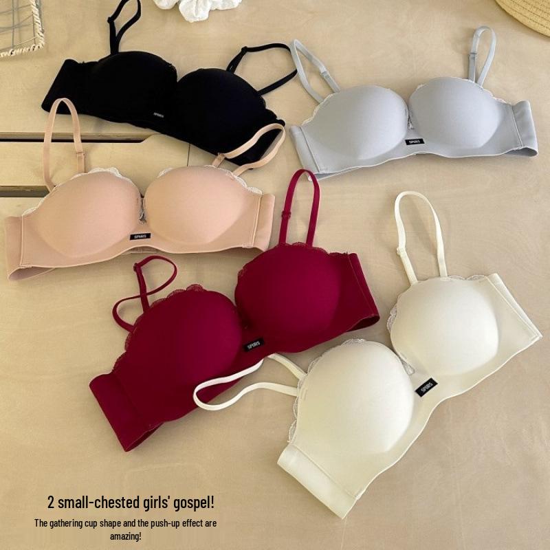 Seamless Thin Strap Push-Up Bra for Small Busts - Wirefree, Anti-Sagging, Enhances Size for a Sexy Look