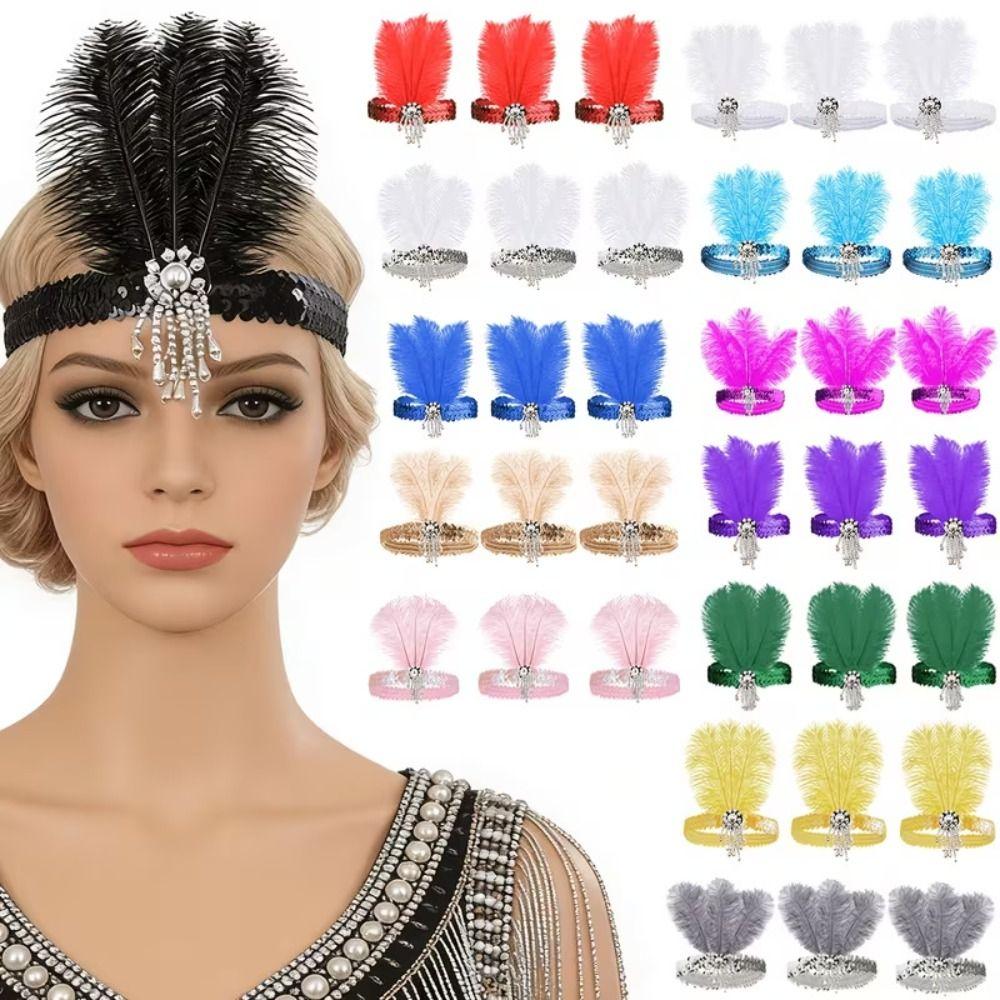 Retro Colorful Feather Headpiece Sequin Stage Performance Feather Headdress Decorative Hair Band Carnival Events