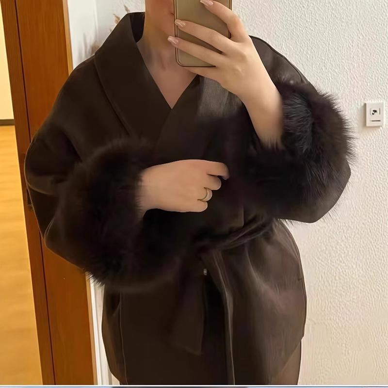 Woolen Short Coat Loose Lapel Long Sleeve Jacket Autumn Winter Chic Cardigan