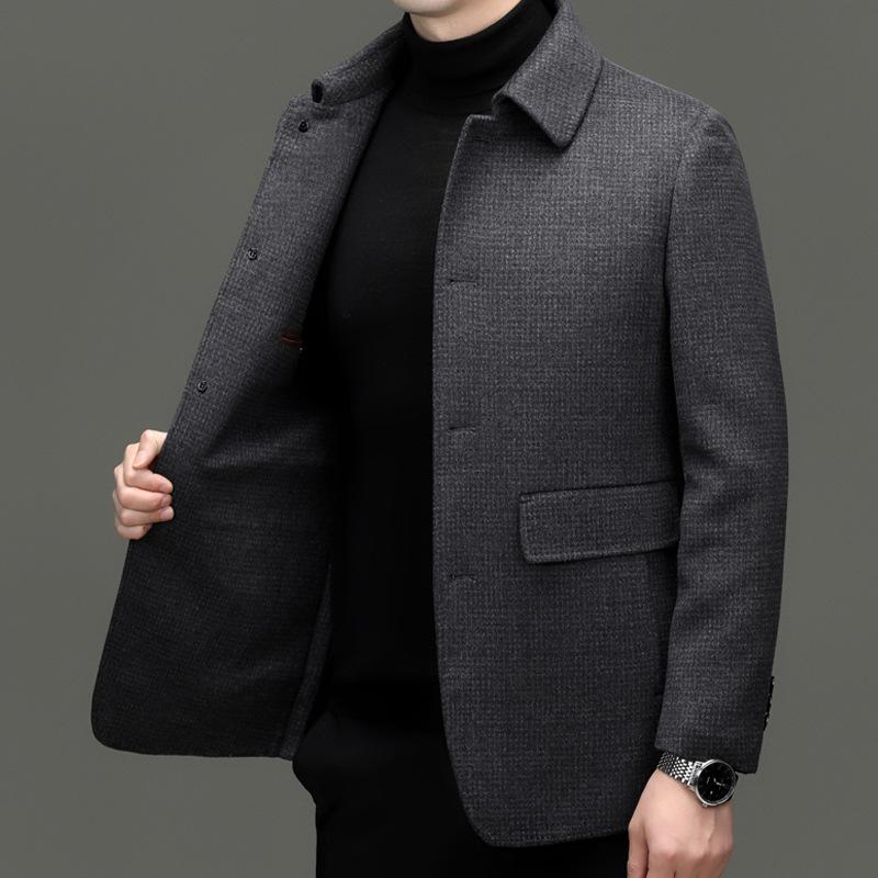 Men's Double-sided Woolen Woolen Coat Mid-length Thickened Down Lining Winter Daddy Lapel Cashmere Coat
