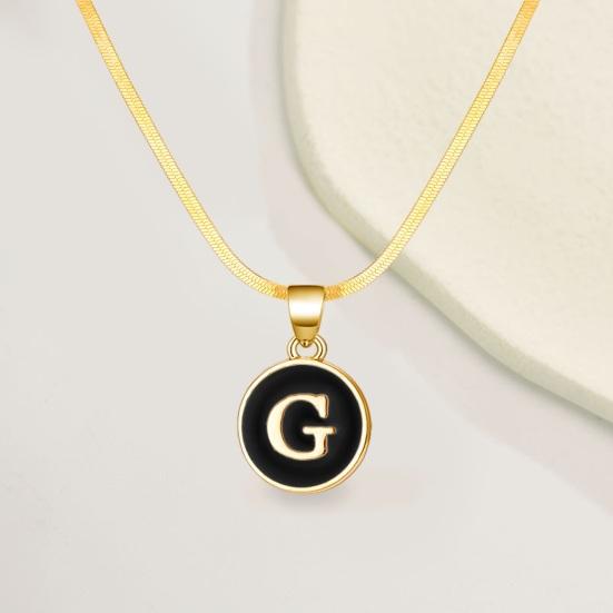 Black Letter Round Pendant Necklace 26 Letter Snake Chain Necklace Women Adjustable