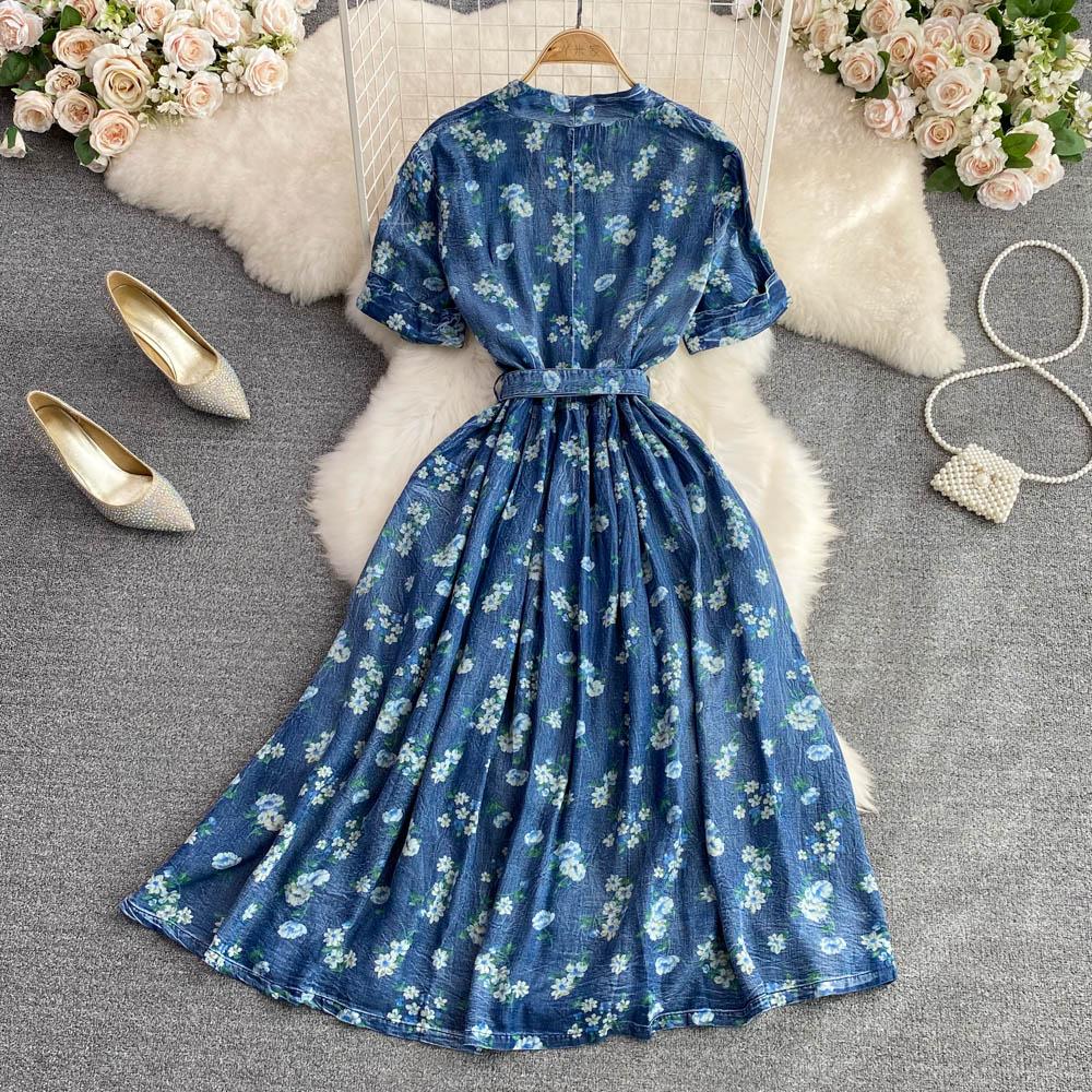 RUGOD Летнее элитное темпераментное платье трапециевидной формы с v-образным вырезом и короткими рукавами и короткими рукавами, тонкое платье трапециевидной формы с принтом, элегантное длинное свободное платье