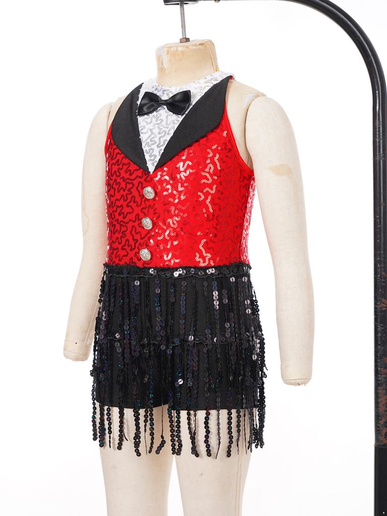 Детское цельное платье с блестками и кисточками для девочек, юбка-пачка, купальник, современный джазовый бальный костюм