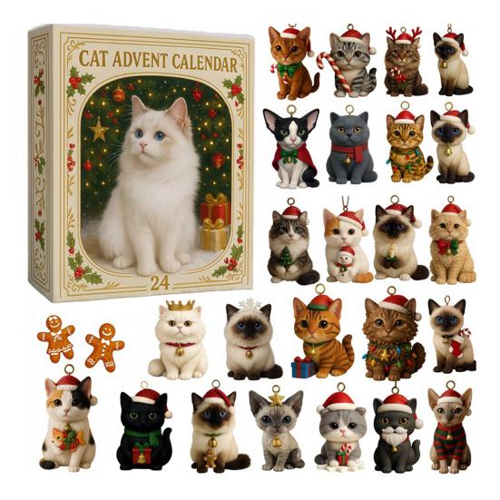 Кошачий Адвент-календарь 24 дня Календарь обратного отсчета до Рождества Милые акриловые украшения в виде котят Праздничный декор для любителей кошек