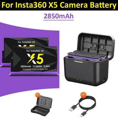 2850 мАч Высокая емкость Для аккумулятора камеры Insta360 X5+2-слотовое светодиодное портативное быстрое зарядное устройство Для аксессуаров экшн-камеры Insta 360X5