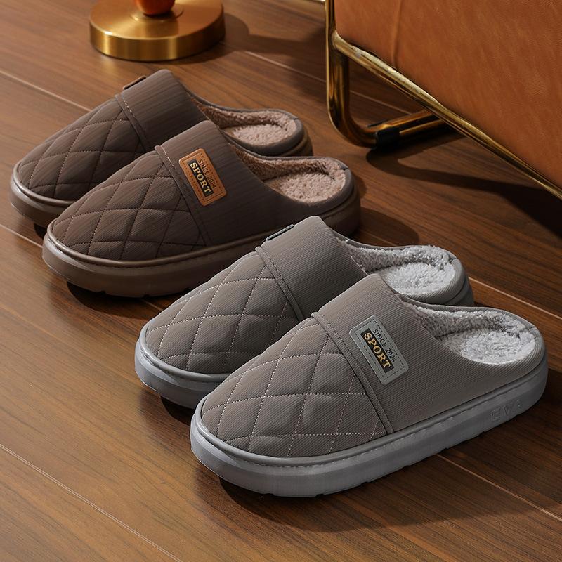 Men Winter Plus Velvet Cotton Slippers Casual Warm Thick Soled Large Size Anti Slip Indoor Shoes 38-47
