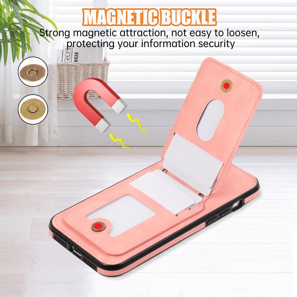 For iPhone 15 Pro Max Case Card Holder Kickstand Leather+TPU Phone Cover with Shoulder Strap