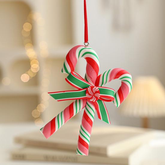 Рождественский леденец, украшение, красочная полимерная глина, мятная конфета-трость, подвесное украшение