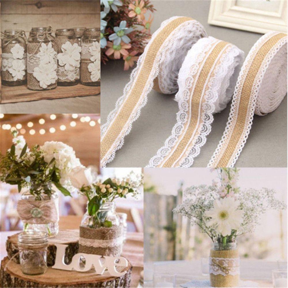 2M New DIY Crafts Party Supplies Natural Hessian Rustic Wedding Burlap Ribbon Lace Trim Edge