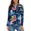 Women's Casual Fashion Retro Floral Print Long Sleeve Zipper Neck Top T-shirt