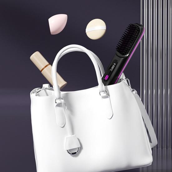 Беспроводная щетка-выпрямитель для волос 3 температуры ЖК-дисплей Быстрый нагрев Перезаряжаемая от USB Портативная горячая щетка Электрическая пушистая укладка вьющихся волос