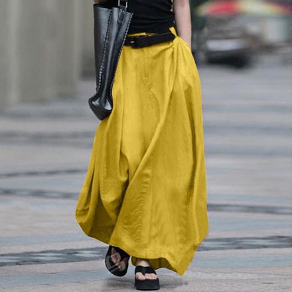 Women's Patchwork Casual Loose Skirt Skirt With Pockets Denim Solid Color Skirt