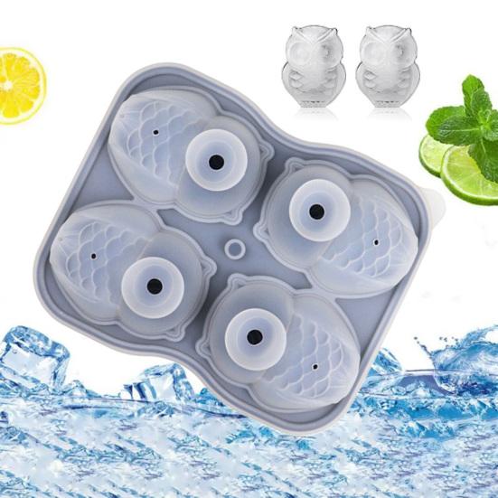 Ice Cube Mold Owl Shape Ice Cube Tray 4 Grids Funnel Lid Design