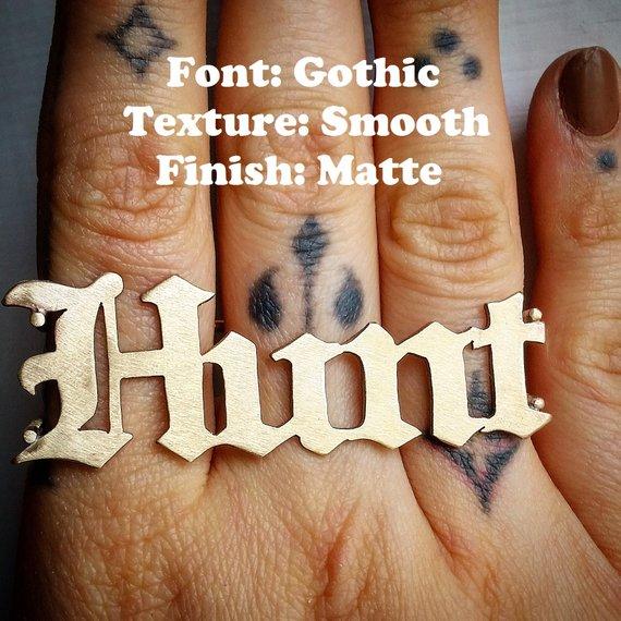 Stainless Custom Nameplate Ring Knuckles Name Ring Silver Plated Ring Large Nameplate Custom Knuckles Three Finger Ring