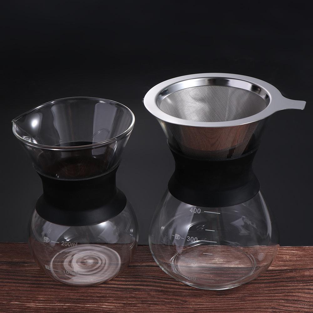 Reusable Drip Coffee Brewer Stainless Steel Glass Carafe Pot Unbreakable Conical Filter  Camping